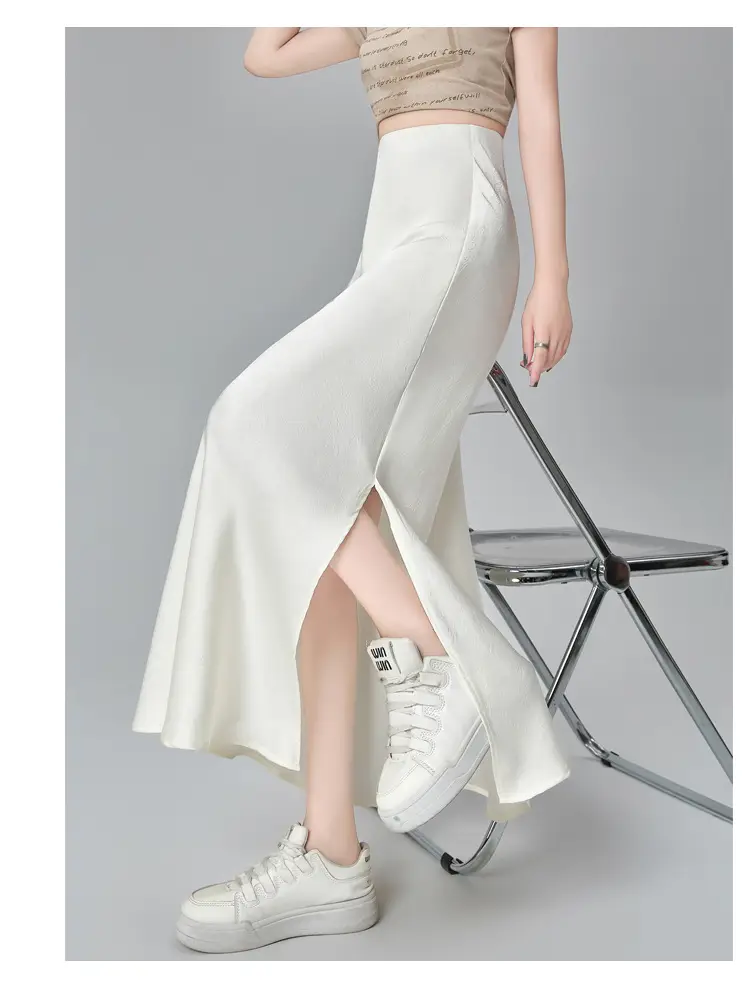 Women Acetate Satin Side Slit Skirt Dark Jacquard — feature 48