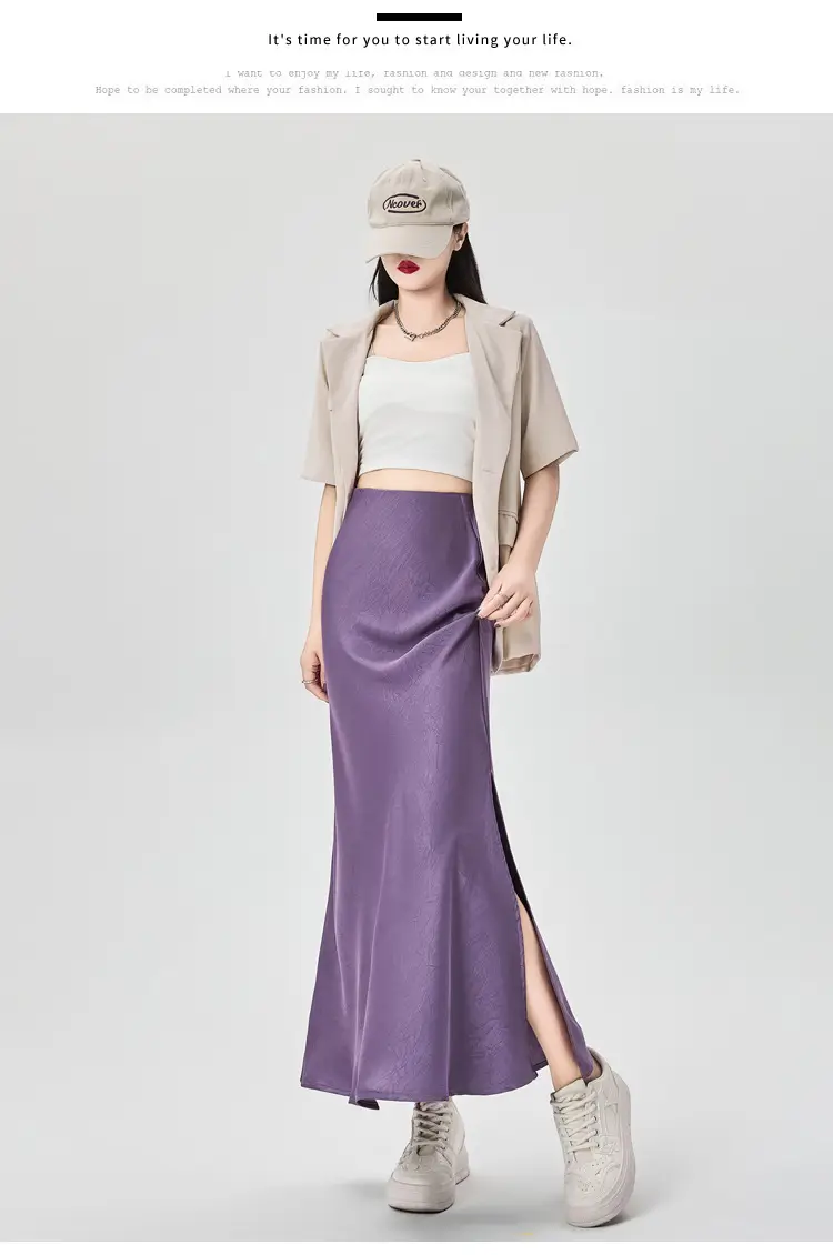 Women Acetate Satin Side Slit Skirt Dark Jacquard — feature 51