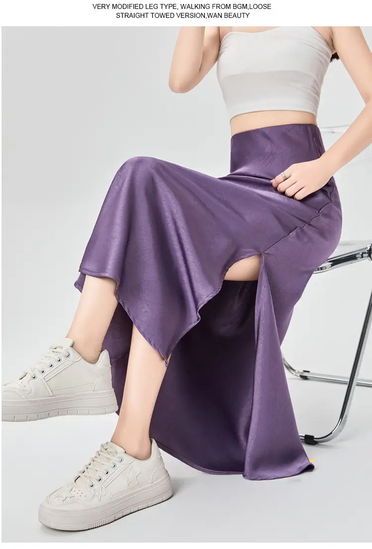 Women Acetate Satin Side Slit Skirt Dark Jacquard — feature 52