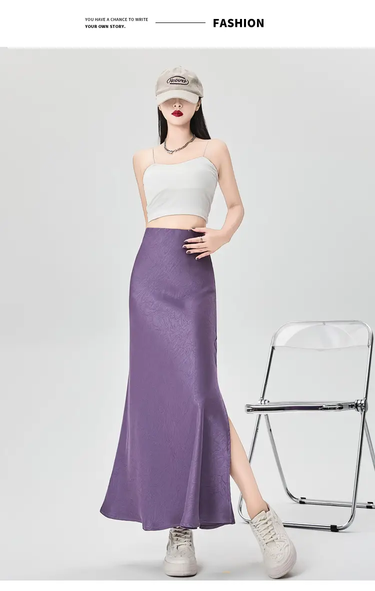 Women Acetate Satin Side Slit Skirt Dark Jacquard — feature 54