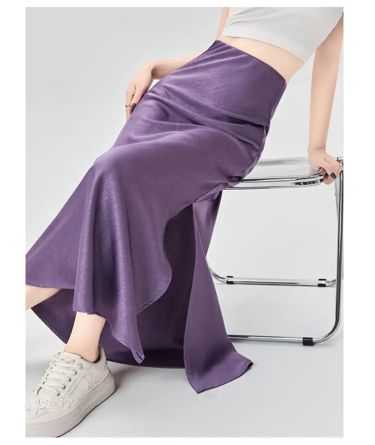 Women Acetate Satin Side Slit Skirt Dark Jacquard — feature 55