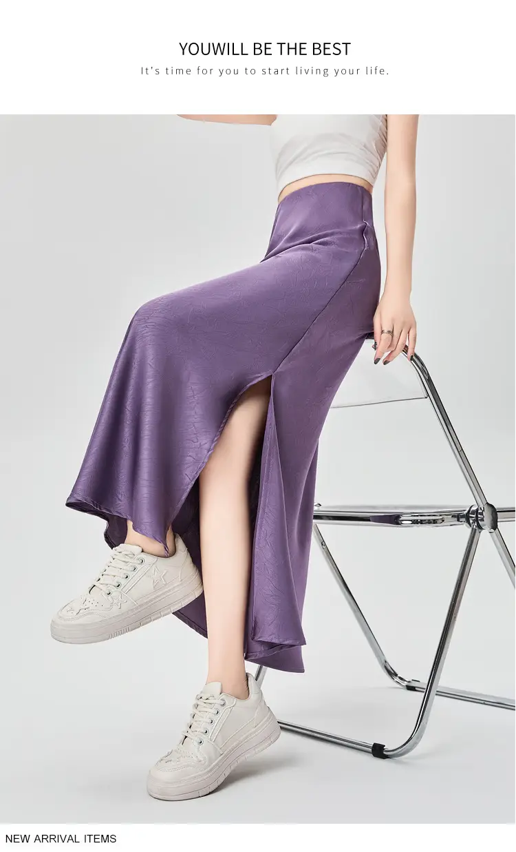 Women Acetate Satin Side Slit Skirt Dark Jacquard — feature 56