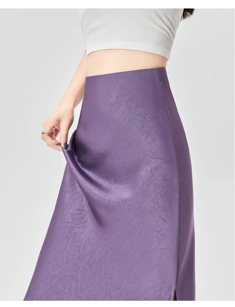 Women Acetate Satin Side Slit Skirt Dark Jacquard — feature 59