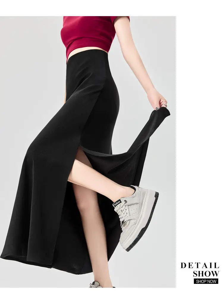 Women Acetate Satin Side Slit Skirt Dark Jacquard — feature 62