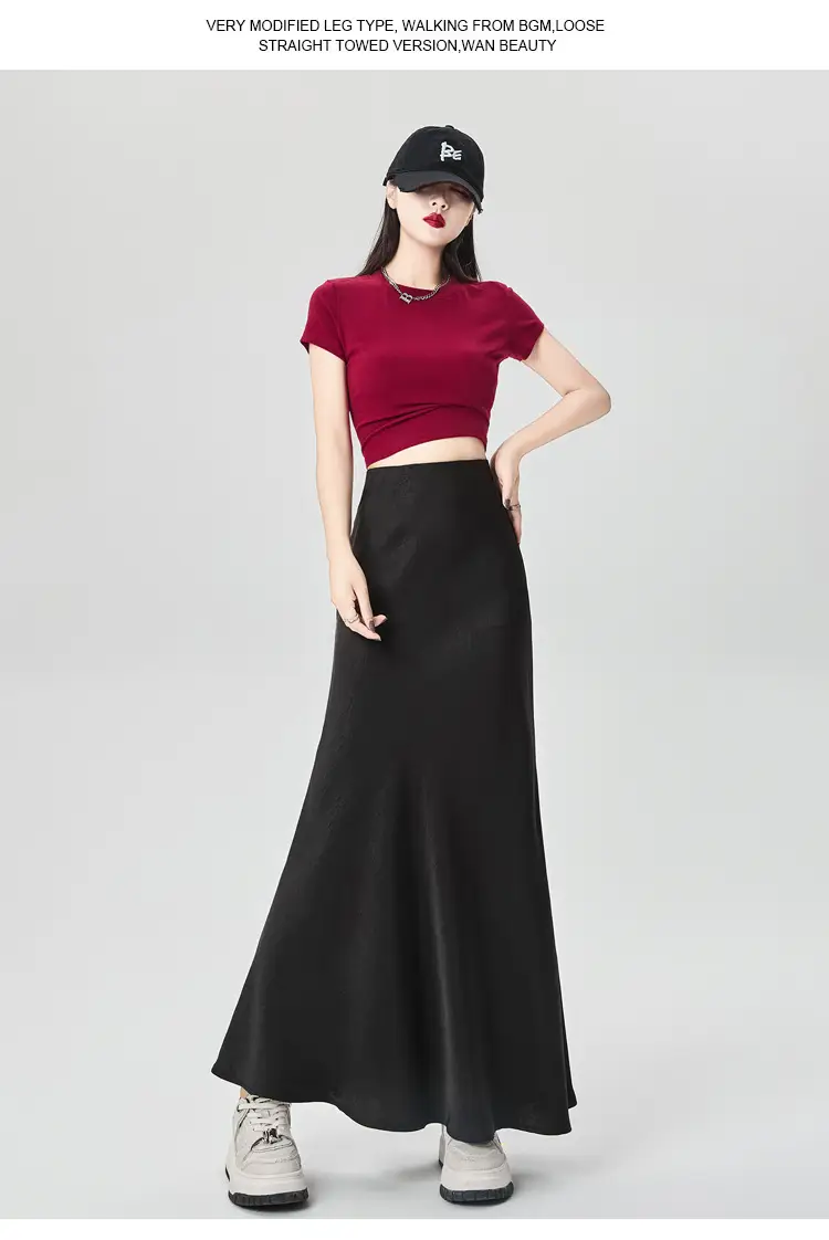 Women Acetate Satin Side Slit Skirt Dark Jacquard — feature 63