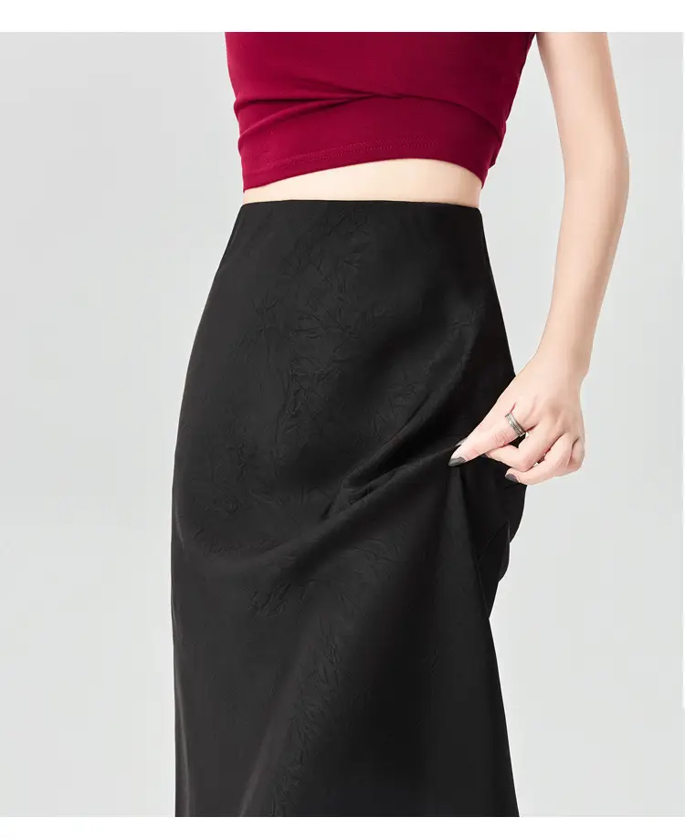 Women Acetate Satin Side Slit Skirt Dark Jacquard — feature 64
