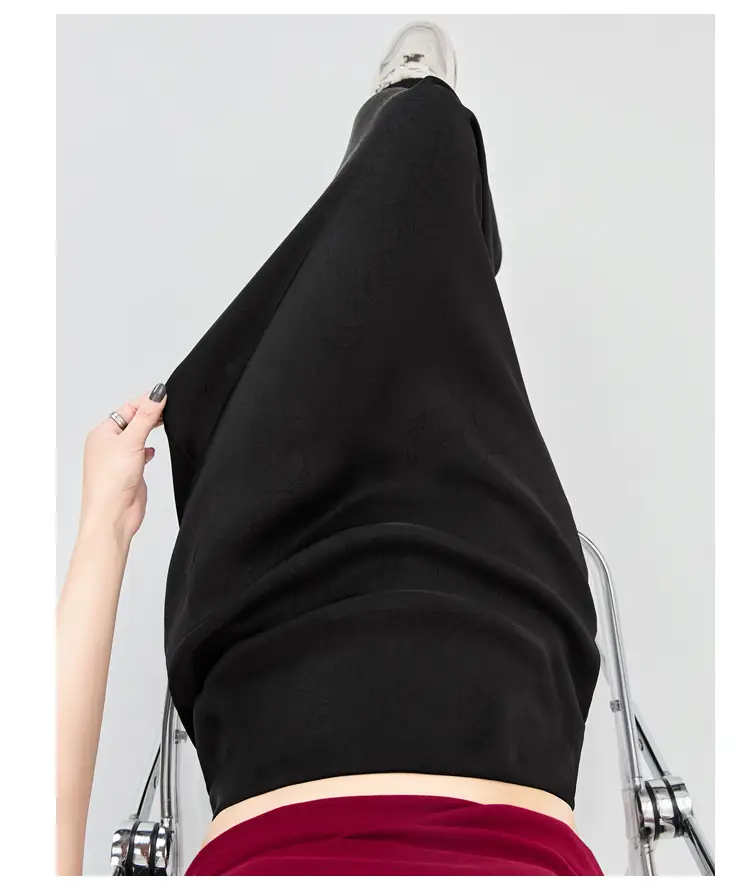 Women Acetate Satin Side Slit Skirt Dark Jacquard — feature 65