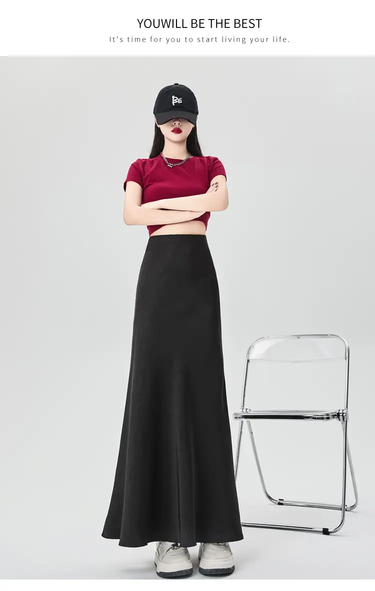 Women Acetate Satin Side Slit Skirt Dark Jacquard — feature 66