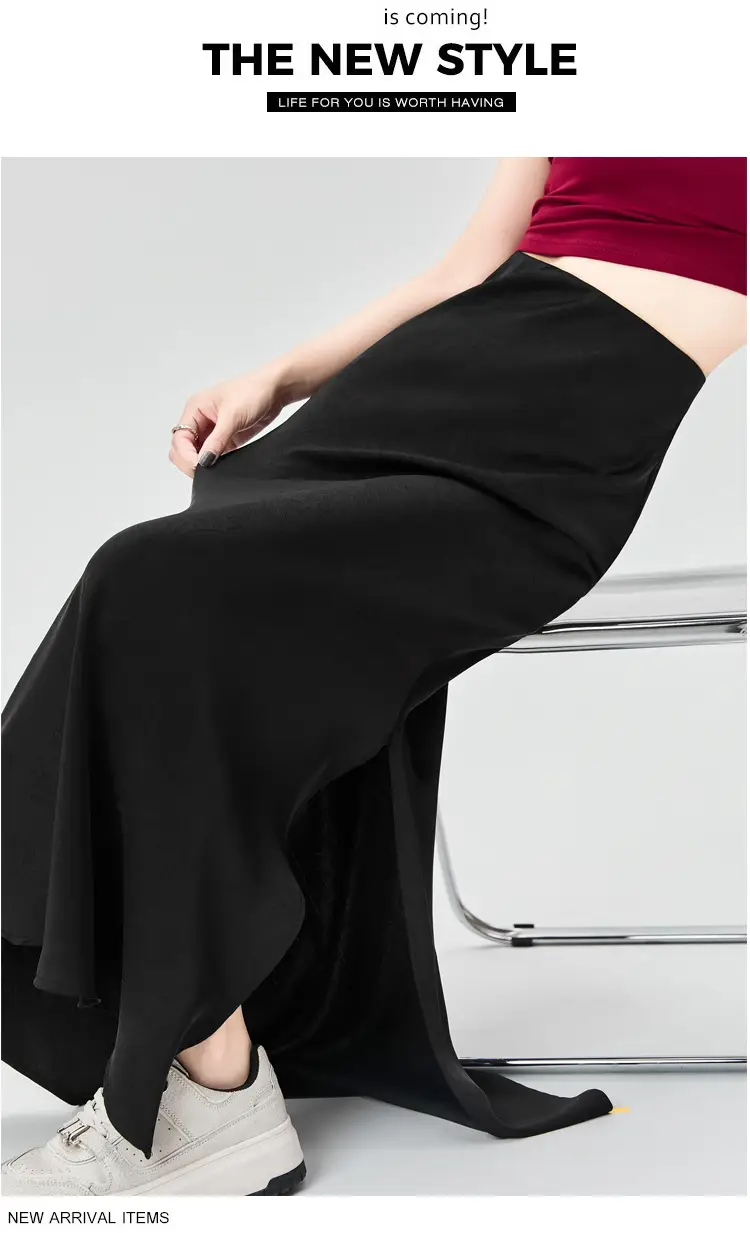 Women Acetate Satin Side Slit Skirt Dark Jacquard — feature 67