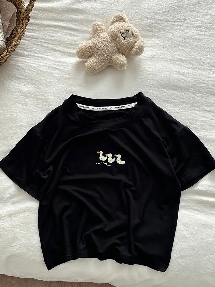 Kids Black T-Shirt Short Sleeve Korean Style - Image 6