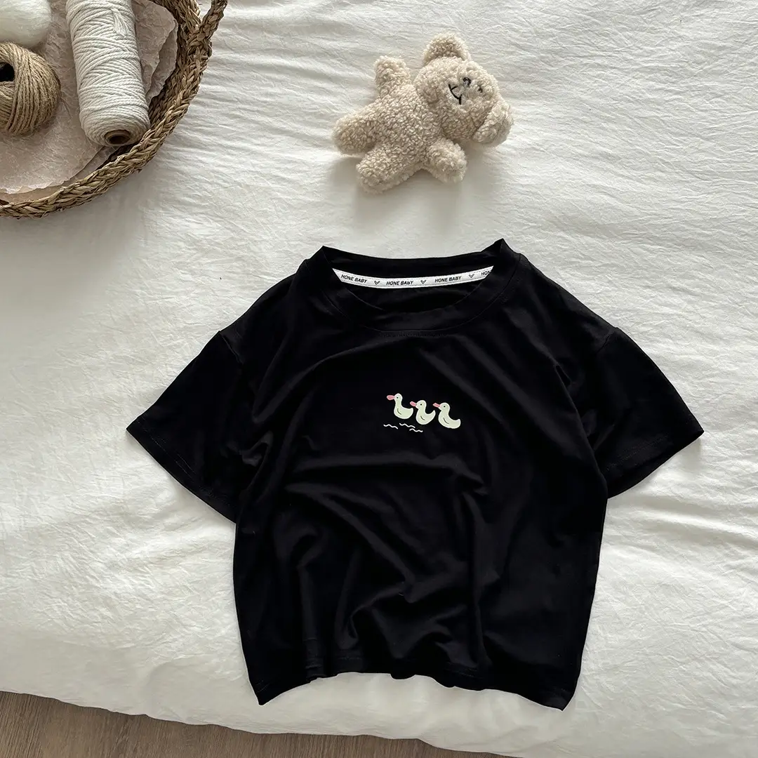 Kids Black T-Shirt Short Sleeve Korean Style - Image 2