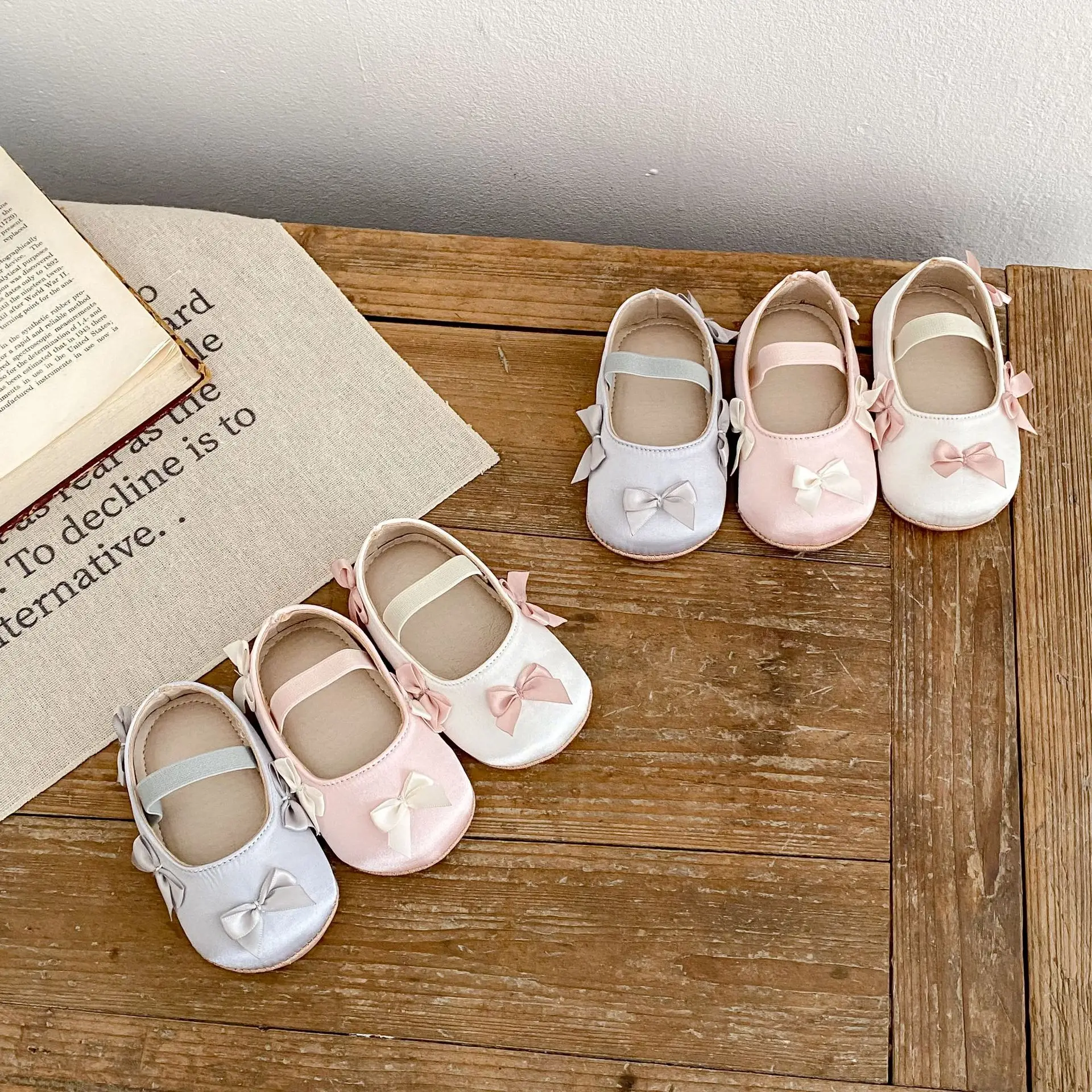 Baby Bow Shoes Pink White 9M+1.5Yr Soft Bottom