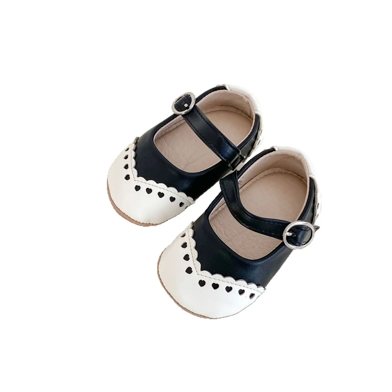 Baby's Hollow Leaf Leather Shoes White Black