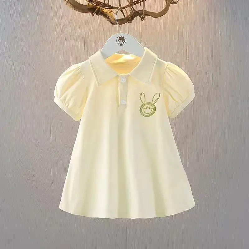 Girls summer dress western style princess skirt light solid color polo skirt women's baby sleeve skirt foreign trade children's clothing wholesale