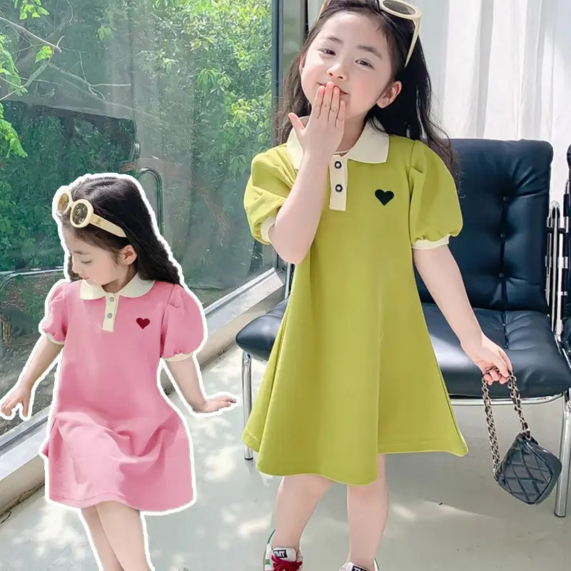 Girls summer dress western style princess skirt light solid color polo skirt women's baby sleeve skirt foreign trade children's clothing wholesale