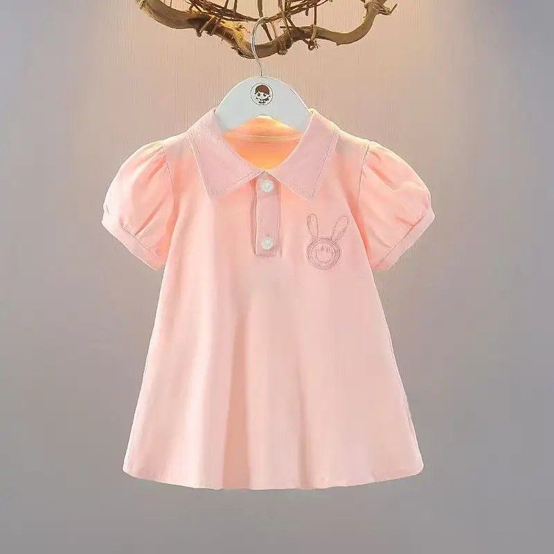 Girls summer dress western style princess skirt light solid color polo skirt women's baby sleeve skirt foreign trade children's clothing wholesale