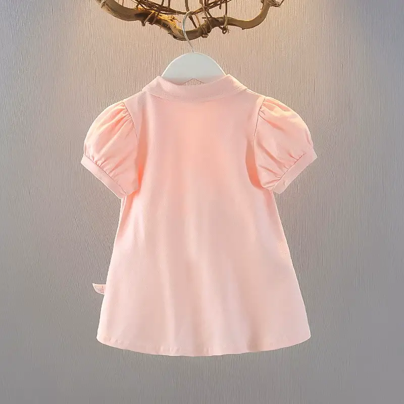 Girls summer dress western style princess skirt light solid color polo skirt women's baby sleeve skirt foreign trade children's clothing wholesale — feature 11