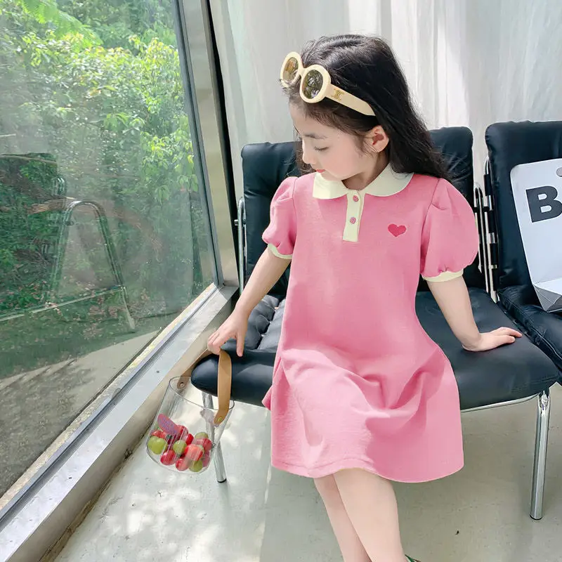Girls summer dress western style princess skirt light solid color polo skirt women's baby sleeve skirt foreign trade children's clothing wholesale