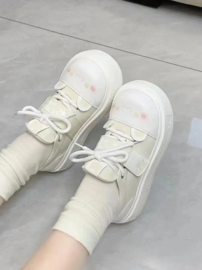 Nai Huhu House Cute Soft Girl Canvas Shoes Soft Cute Comfortable lo Shoes Small Thick Sole Cute Board Shoes Casual Shoes - Image 4