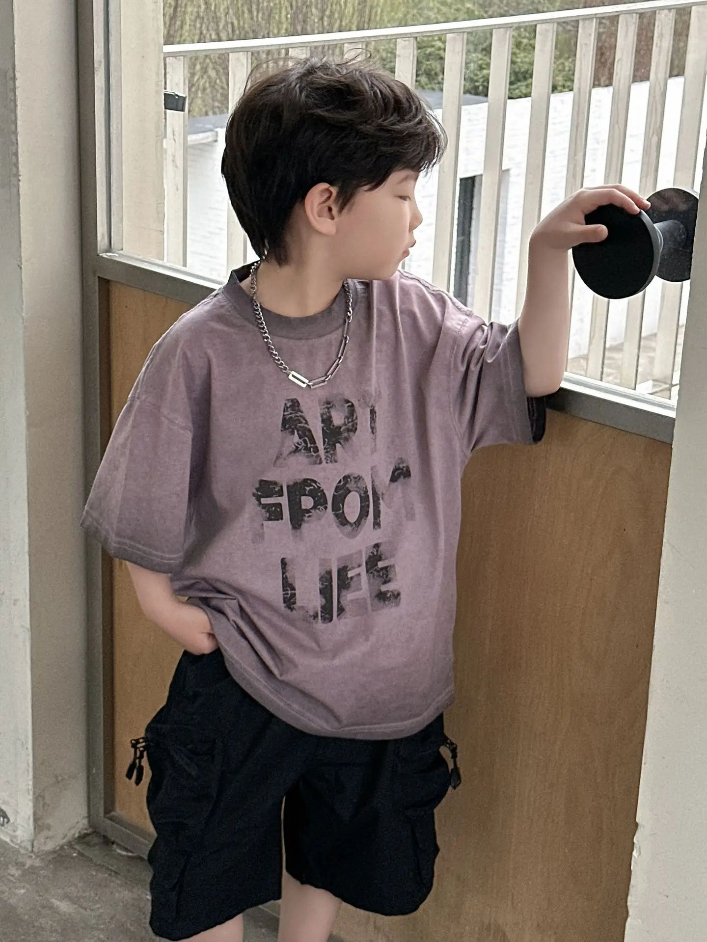 Boys T-shirt Purple Graphic Short Sleeve Summer Wear - Image 4