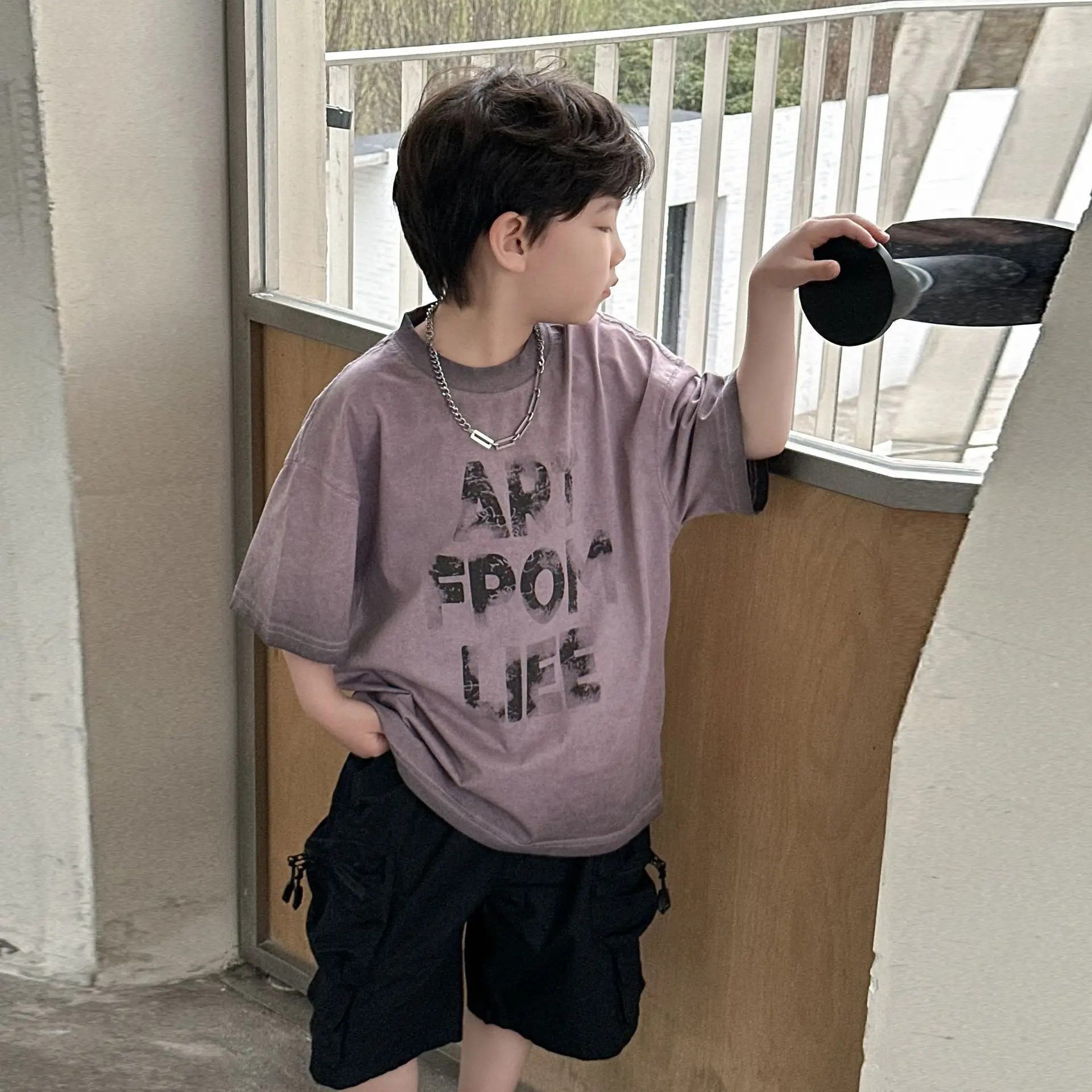 Boys T-shirt Purple Graphic Short Sleeve Summer Wear — feature 11