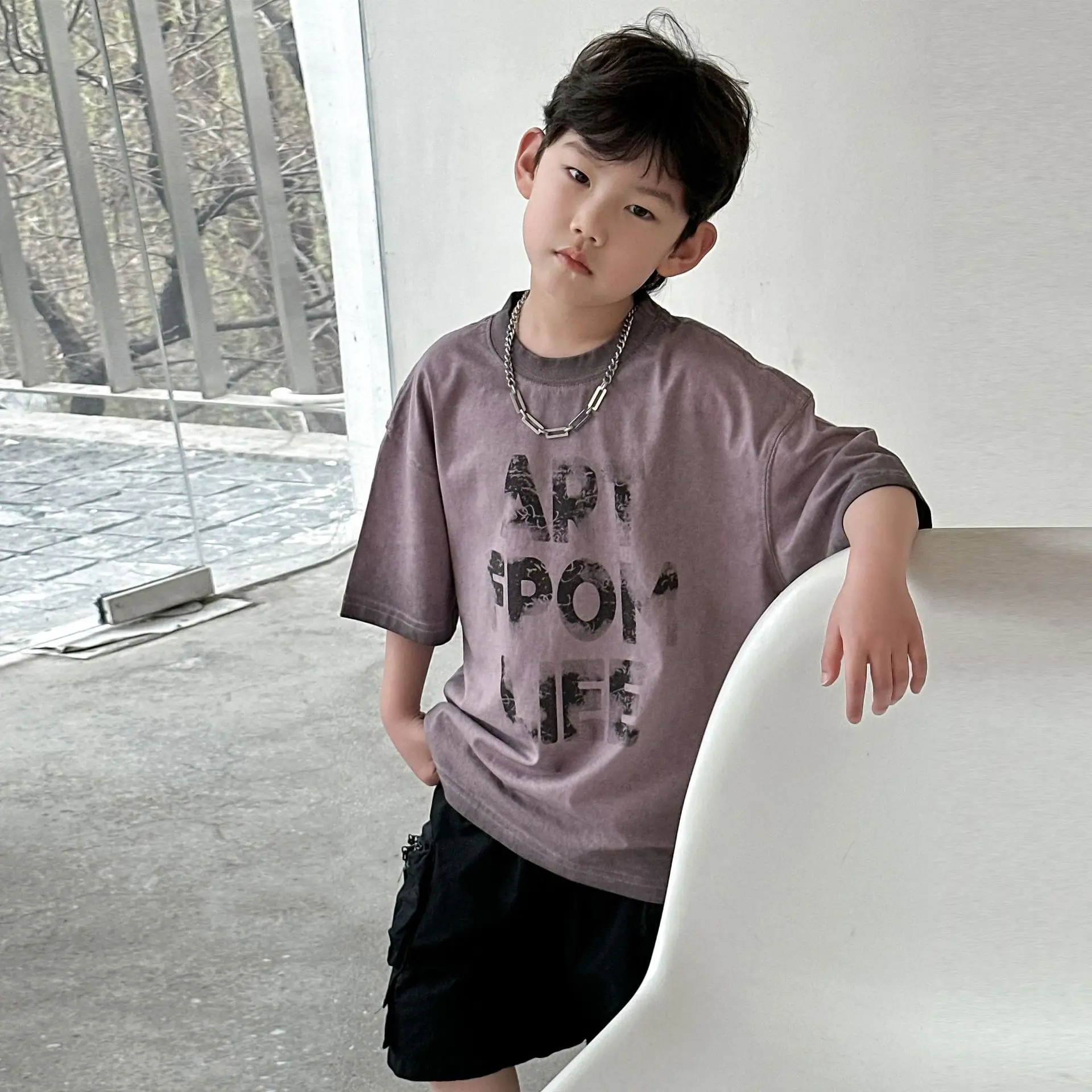 Boys T-shirt Purple Graphic Short Sleeve Summer Wear — feature 13