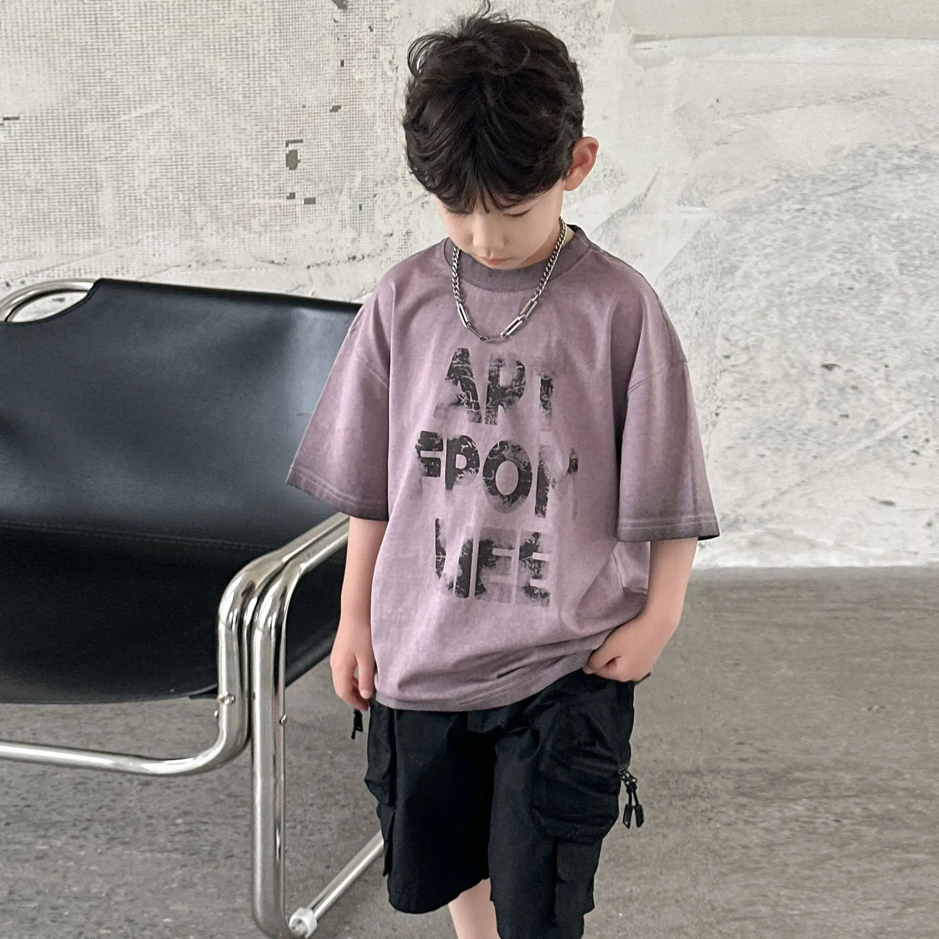Boys T-shirt Purple Graphic Short Sleeve Summer Wear — feature 2