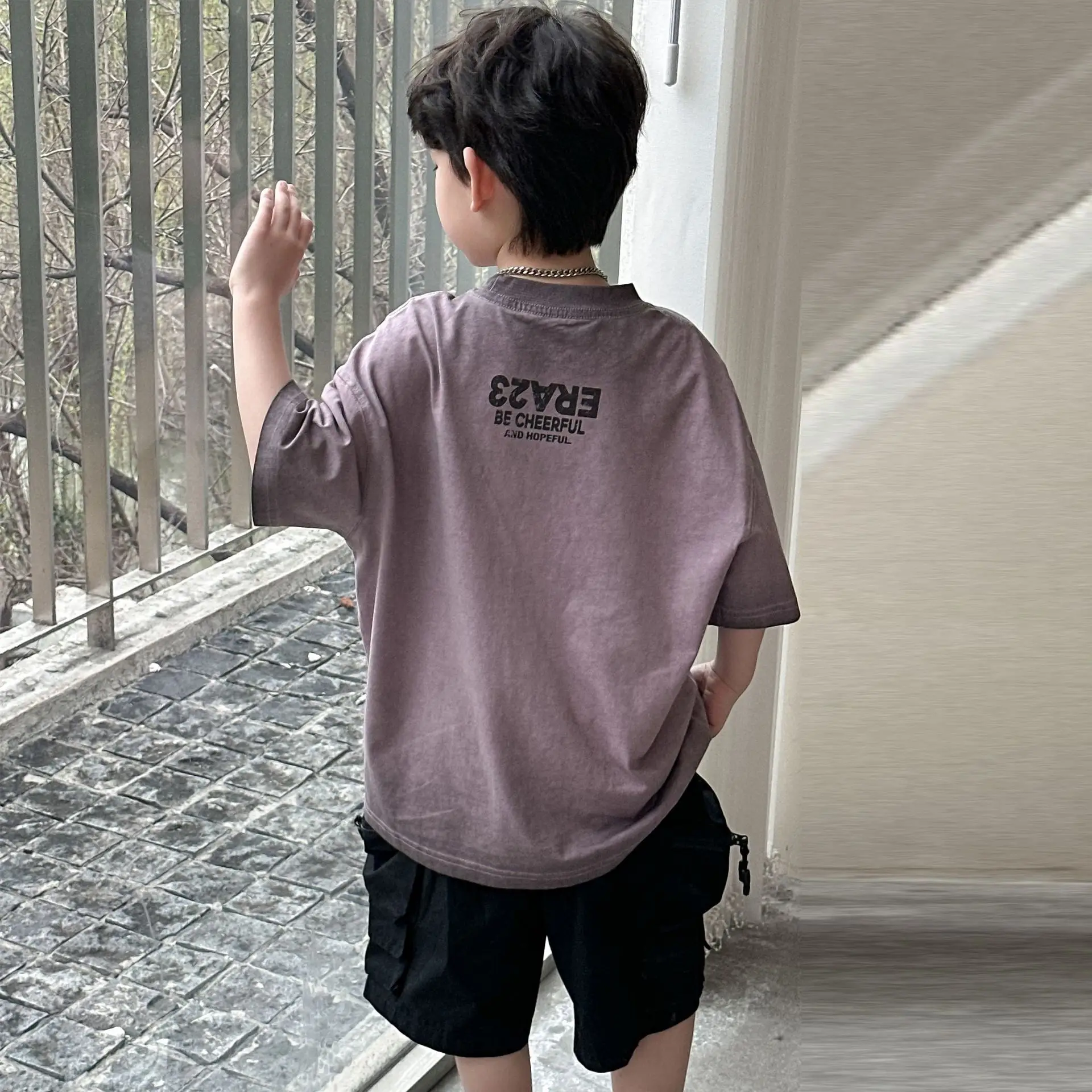 Boys T-shirt Purple Graphic Short Sleeve Summer Wear — feature 7
