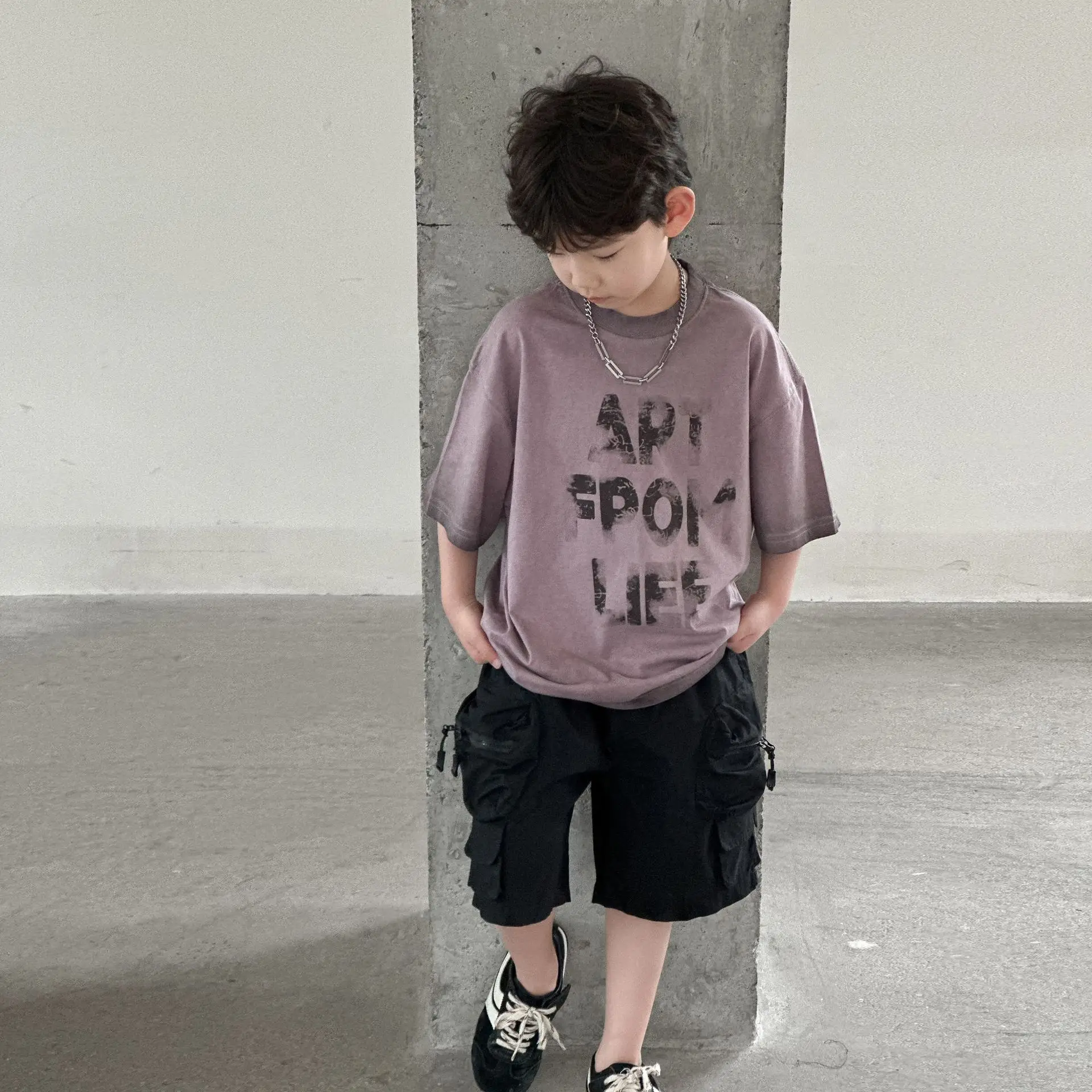 Boys T-shirt Purple Graphic Short Sleeve Summer Wear — feature 8