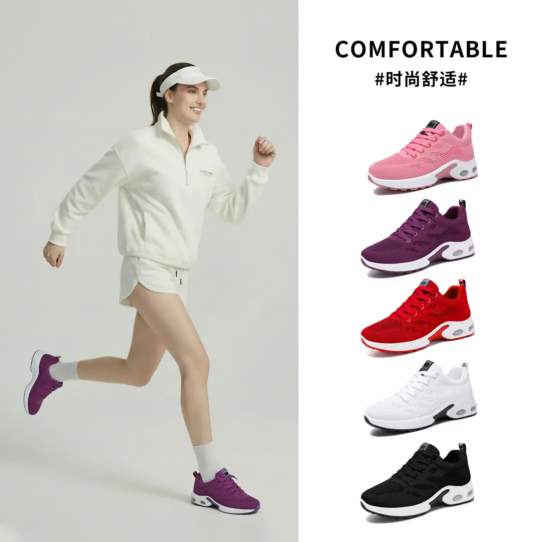Women's Spring Large-Size Sneakers, Cross-Border Air-Cushion Shoes, Women's Shallow Lace-Up Shoes, Fly-Knit Breathable Mesh Shoes, Size 44 - Image 7