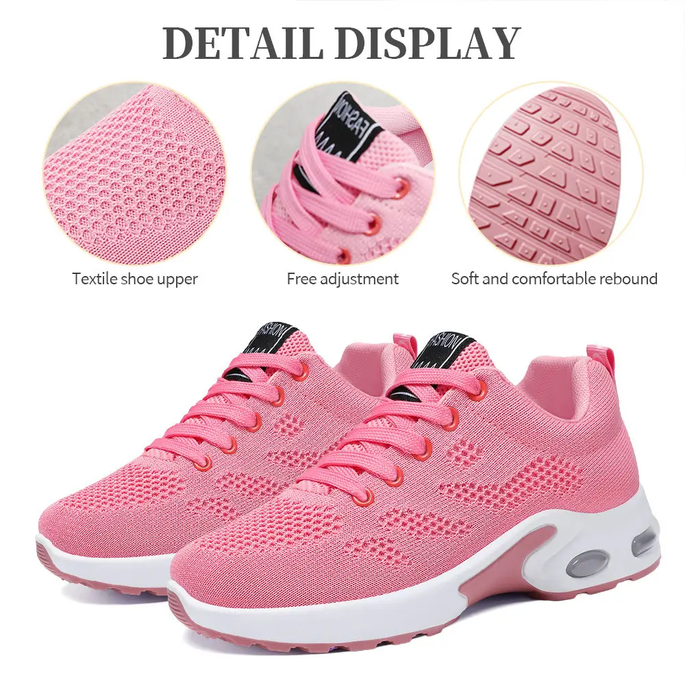 Women's Spring Large-Size Sneakers, Cross-Border Air-Cushion Shoes, Women's Shallow Lace-Up Shoes, Fly-Knit Breathable Mesh Shoes, Size 44 - Image 8
