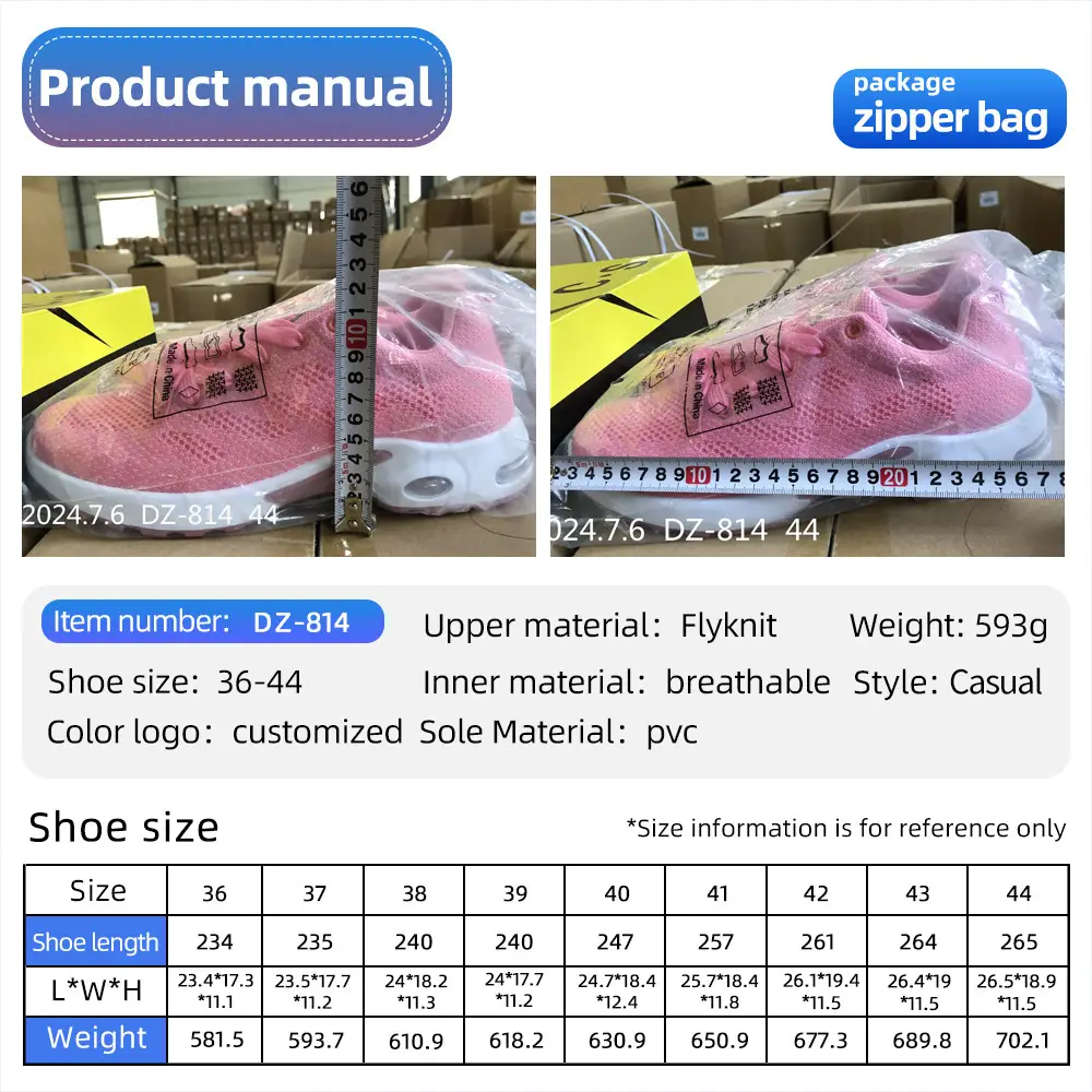 Women's Spring Large-Size Sneakers, Cross-Border Air-Cushion Shoes, Women's Shallow Lace-Up Shoes, Fly-Knit Breathable Mesh Shoes, Size 44 - Image 9