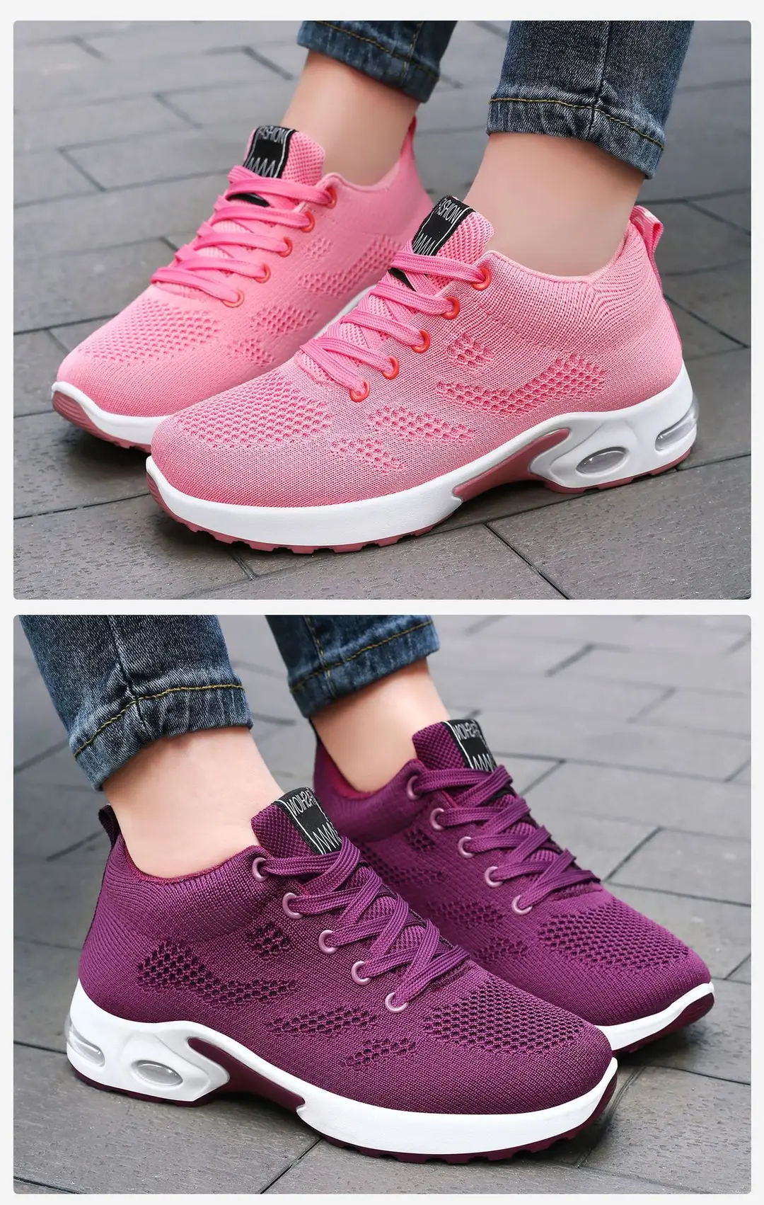 Women's Spring Large-Size Sneakers, Cross-Border Air-Cushion Shoes, Women's Shallow Lace-Up Shoes, Fly-Knit Breathable Mesh Shoes, Size 44 — feature 12