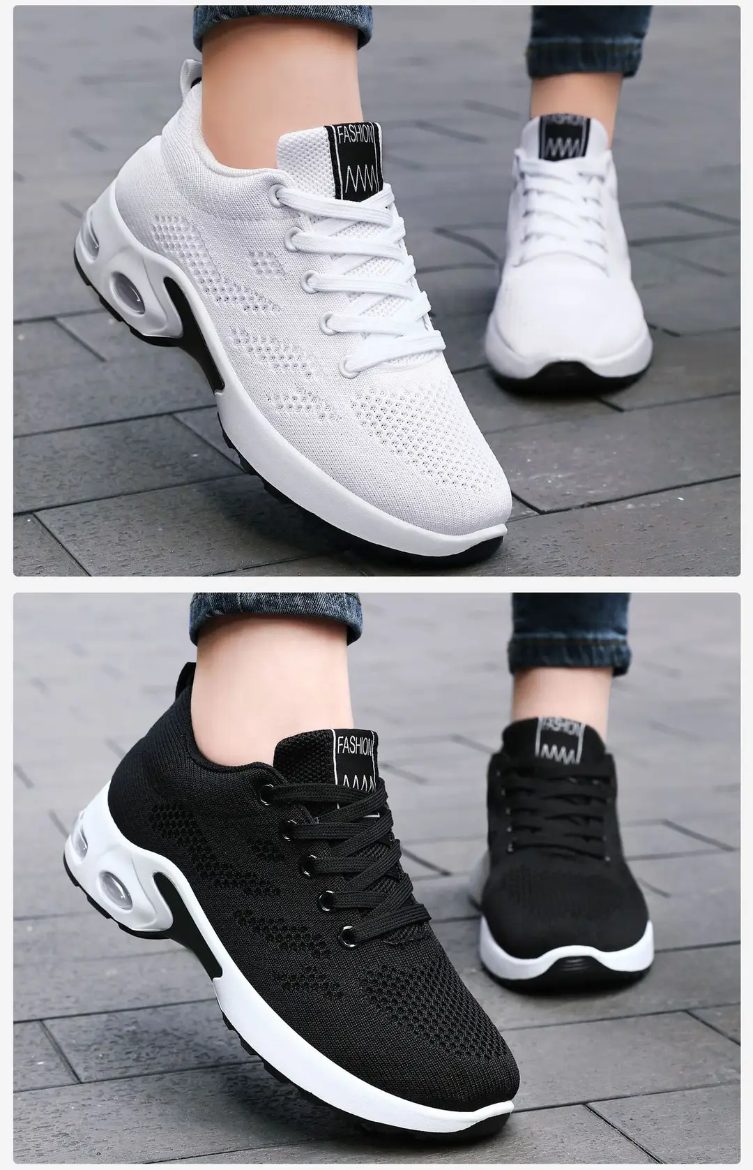 Women's Spring Large-Size Sneakers, Cross-Border Air-Cushion Shoes, Women's Shallow Lace-Up Shoes, Fly-Knit Breathable Mesh Shoes, Size 44 — feature 13