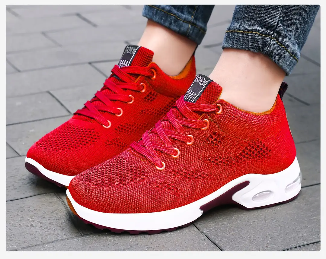 Women's Spring Large-Size Sneakers, Cross-Border Air-Cushion Shoes, Women's Shallow Lace-Up Shoes, Fly-Knit Breathable Mesh Shoes, Size 44 — feature 14