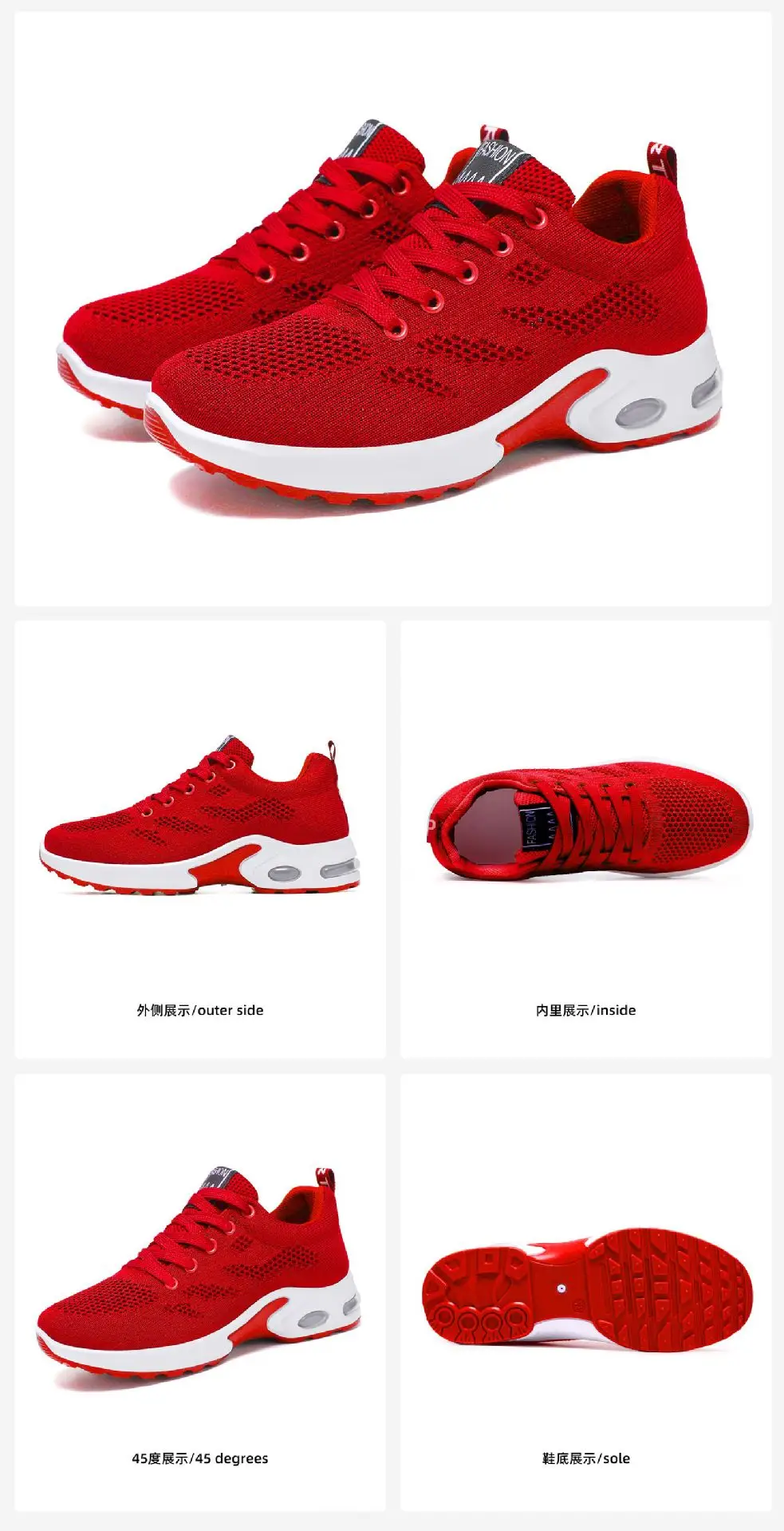 Women's Spring Large-Size Sneakers, Cross-Border Air-Cushion Shoes, Women's Shallow Lace-Up Shoes, Fly-Knit Breathable Mesh Shoes, Size 44 — feature 7