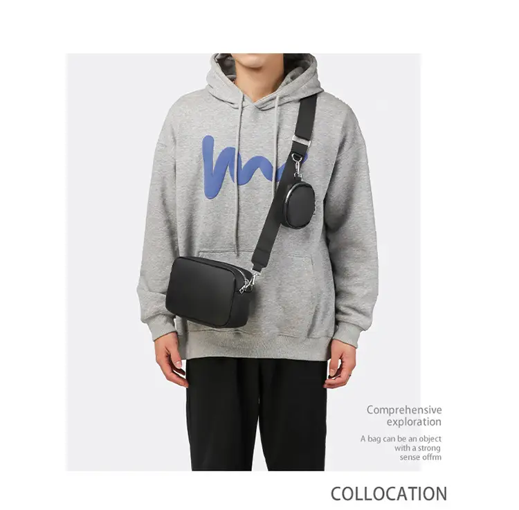 Men's Black Crossbody Bag with Round Pocket — feature 2