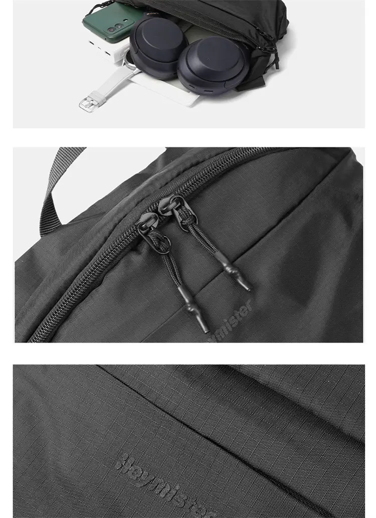 2025 Men's Black Nylon Chest Bag Large Capacity Lightweight — feature 16