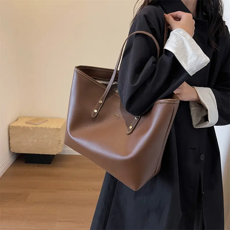 Women's Large Capacity Soft Leather Tote Bag Brown - Image 5