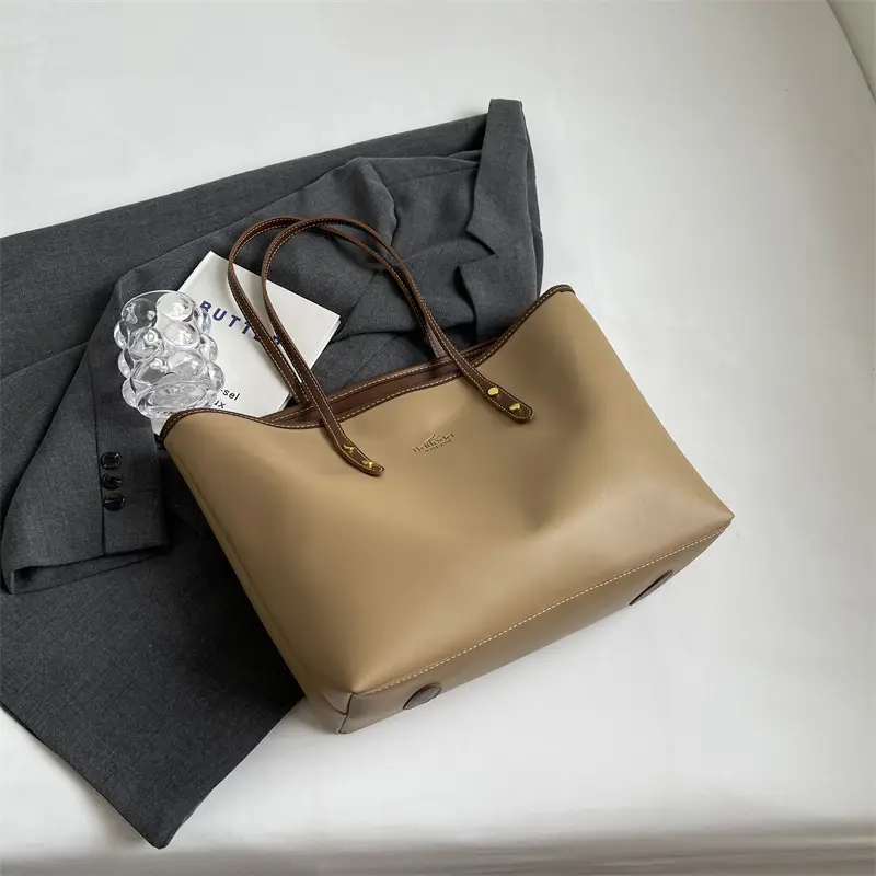Women's Large Capacity Soft Leather Tote Bag Brown - Image 3