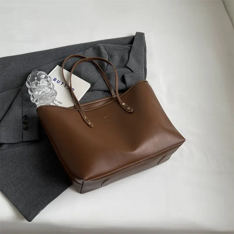 Women's Large Capacity Soft Leather Tote Bag Brown - Image 4