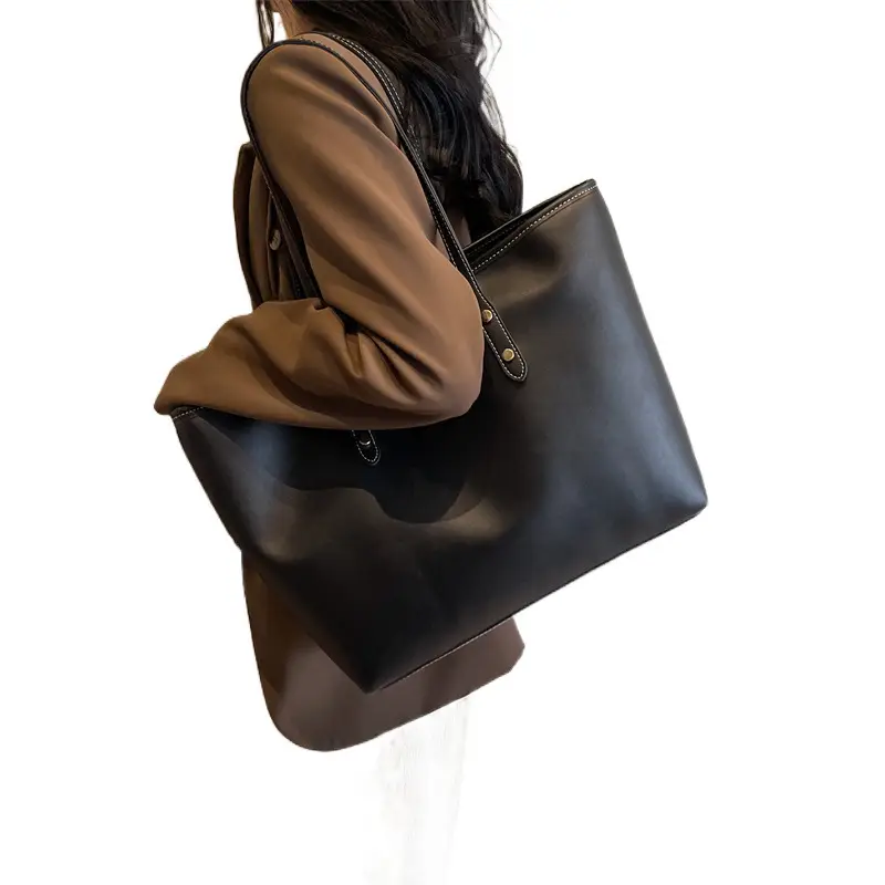 Women's Large Capacity Soft Leather Tote Bag Brown - Image 7