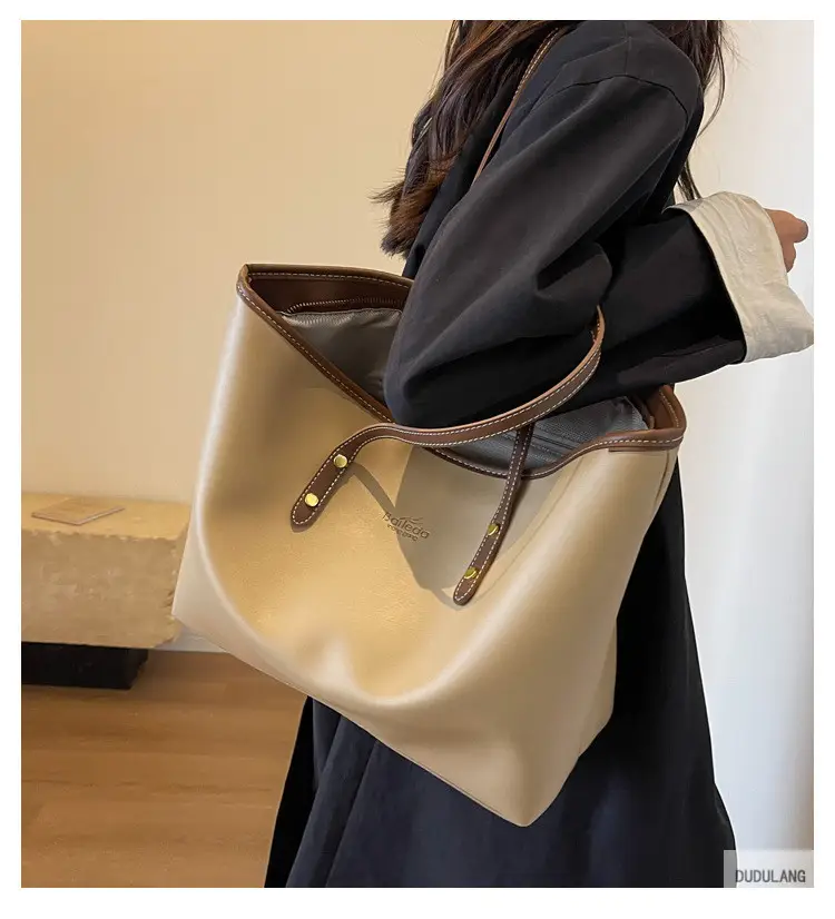 Women's Large Capacity Soft Leather Tote Bag Brown — feature 1
