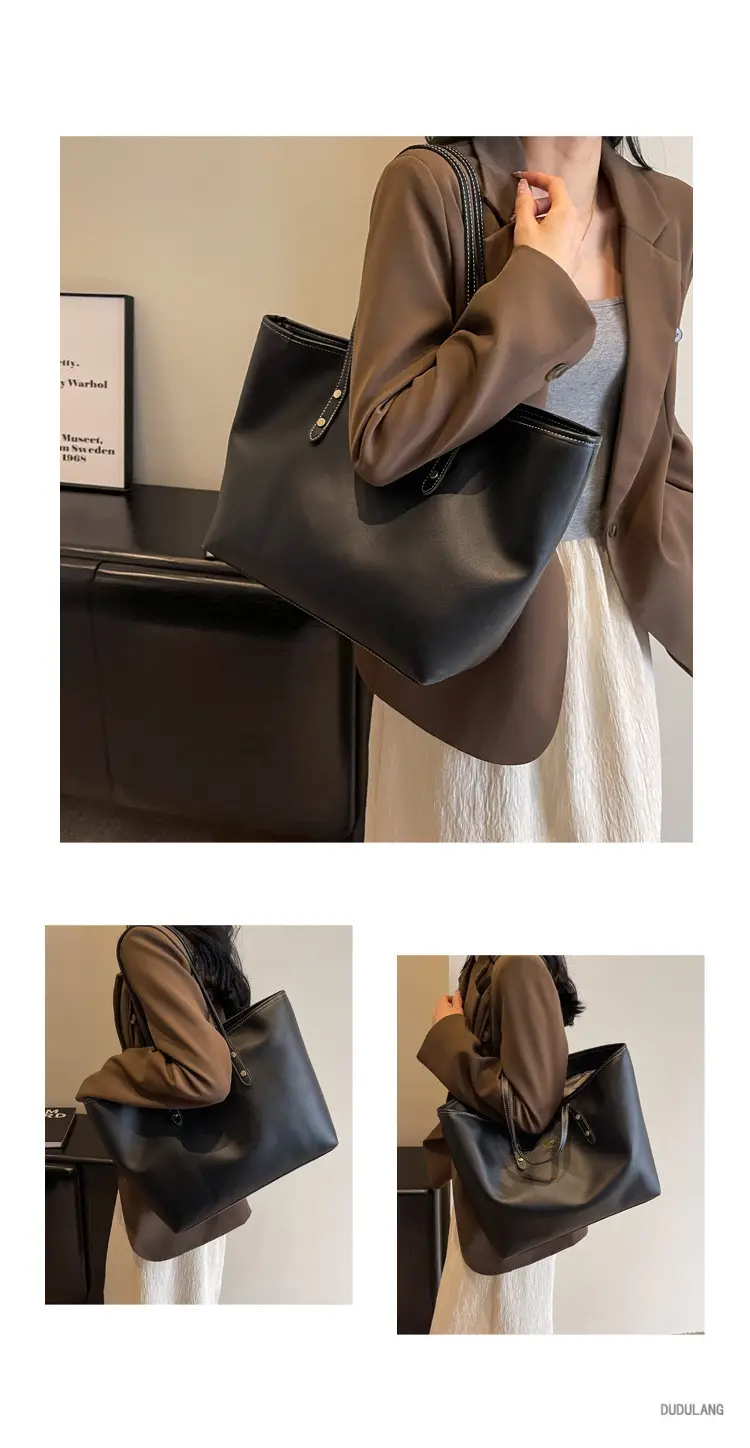 Women's Large Capacity Soft Leather Tote Bag Brown — feature 10