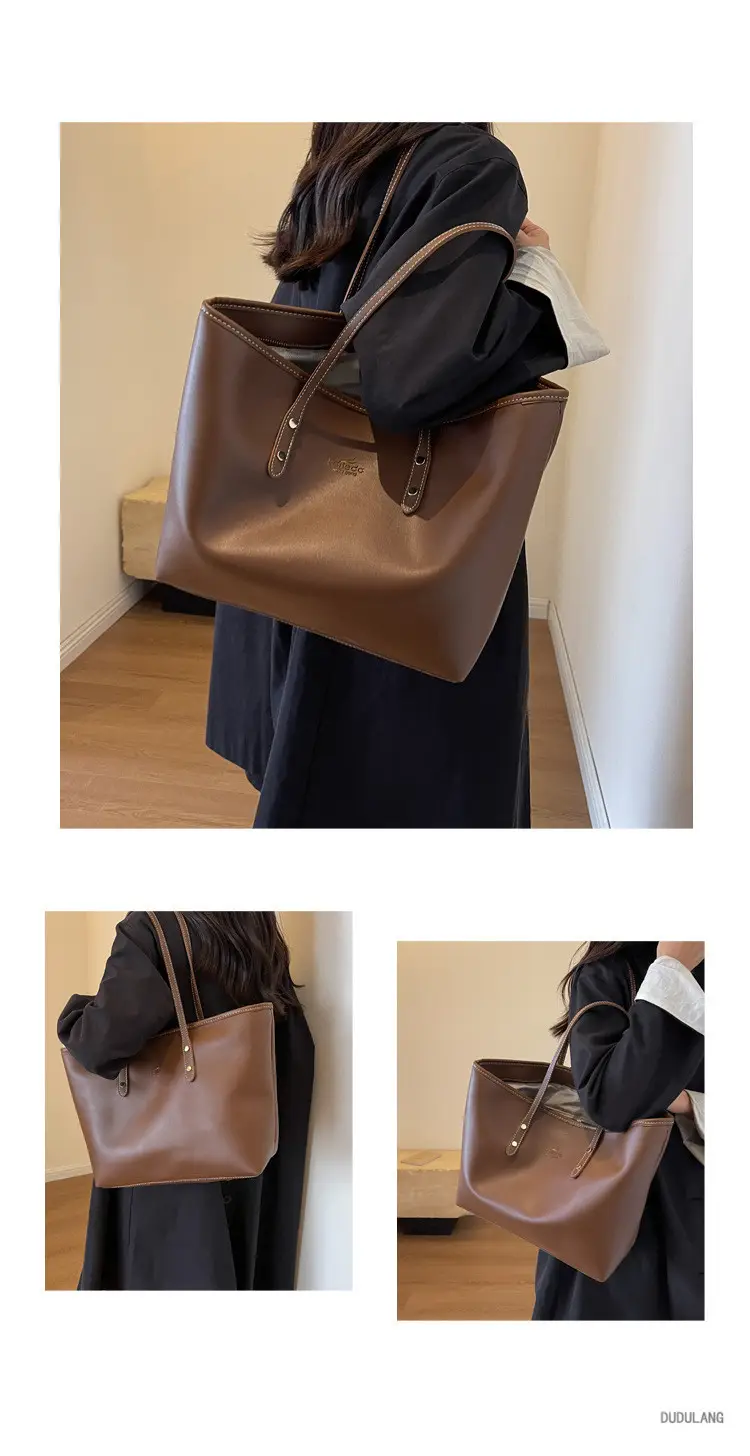 Women's Large Capacity Soft Leather Tote Bag Brown — feature 11