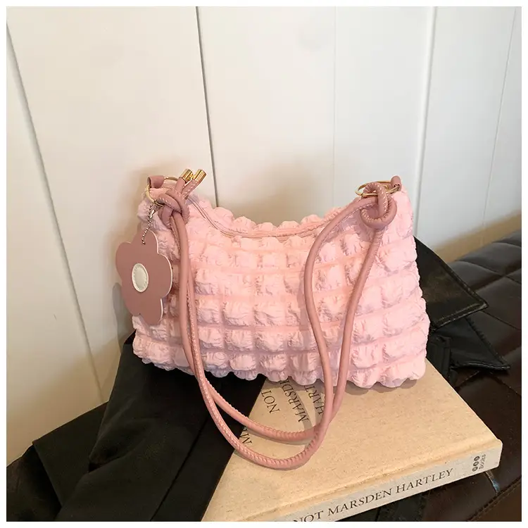 Pink Pleated Shoulder Crossbody Bag for Women - Image 10