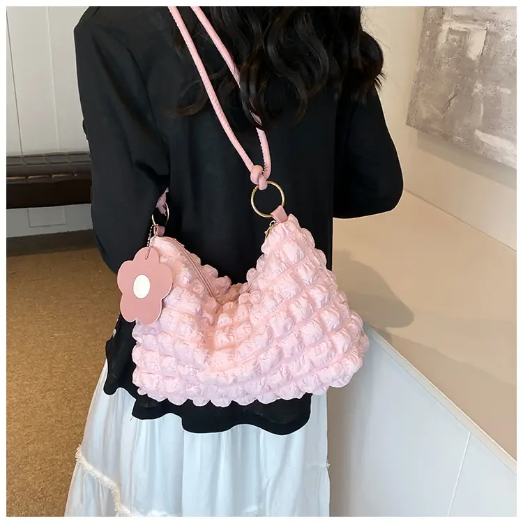 Pink Pleated Shoulder Crossbody Bag for Women — feature 17