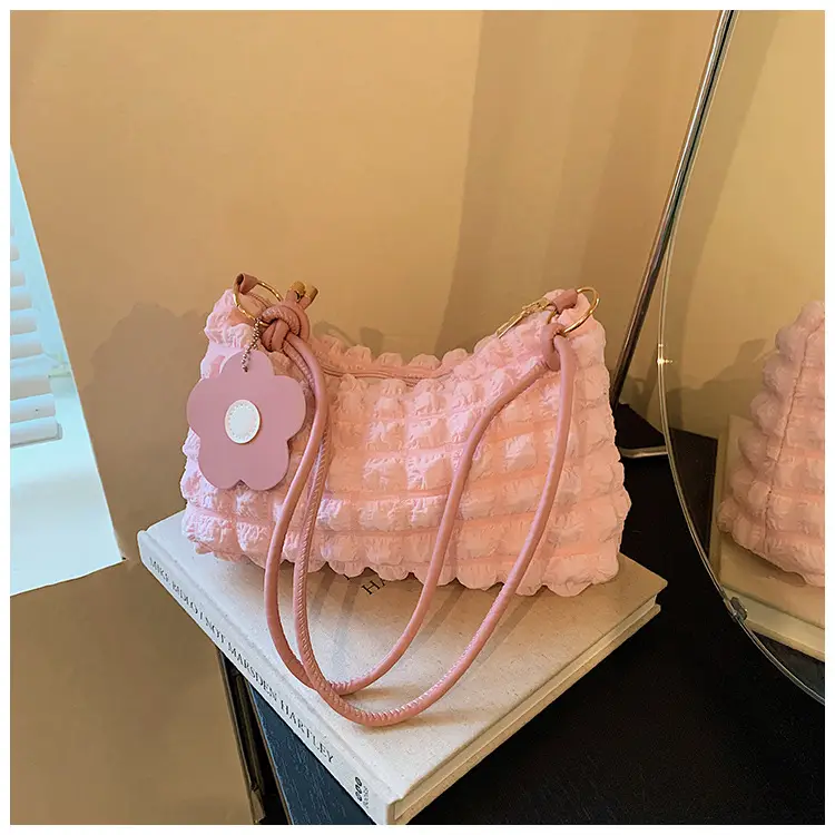 Pink Pleated Shoulder Crossbody Bag for Women - Image 4