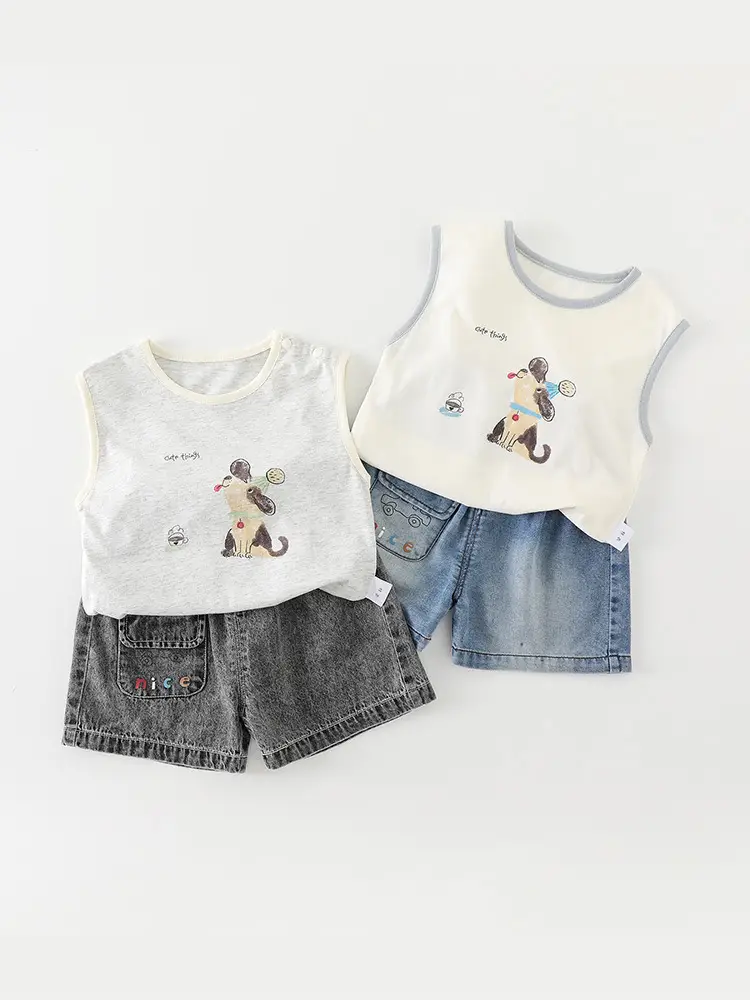 Boys Cotton Sleeveless Vest T-Shirt Cartoon Print 2026