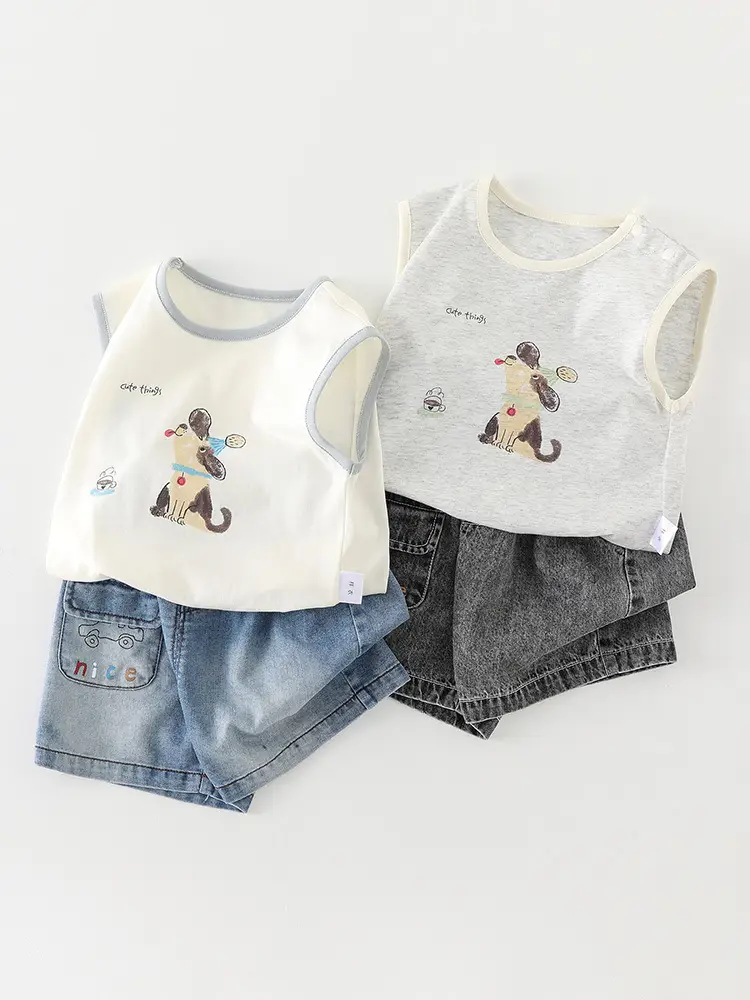 Boys Cotton Sleeveless Vest T-Shirt Cartoon Print 2026